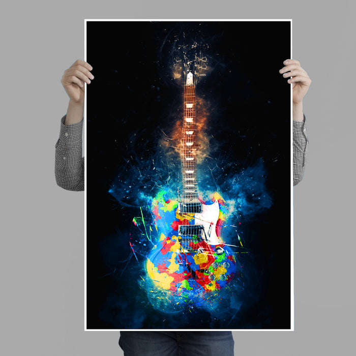 Colorful Guitar Explosion Poster Print
