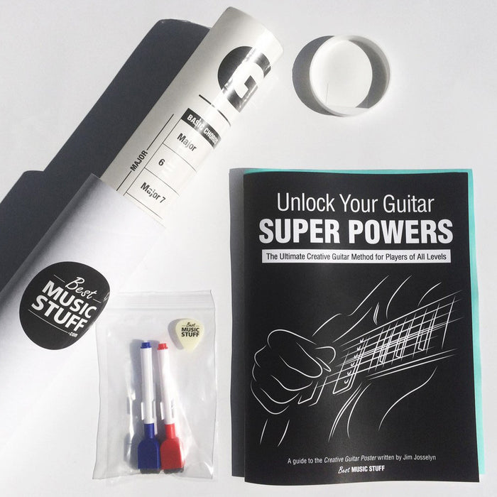 The Creative Guitar Poster (Dry-Erase) with Unlock Your Guitar Super Powers Book + Guitar Cheatsheet Bundle