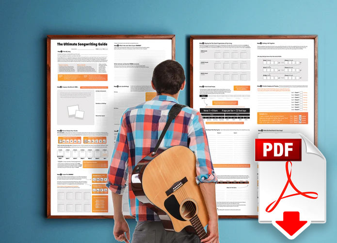 The Ultimate Songwriting Guide • 16 Page Printable PDF + 16 Step Easy-To-Follow Video Lessons for Aspiring Songwriters