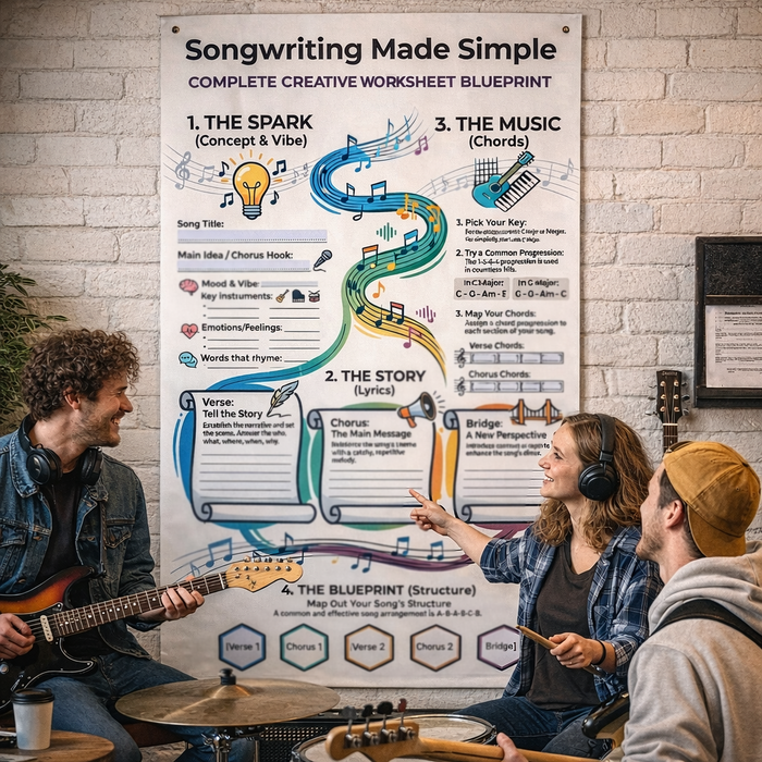 Songwriting Made Simple Poster – Complete Creative Worksheet Blueprint (42 × 76 in)