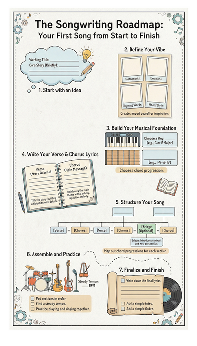 The Songwriting Roadmap Poster – Your First Song From Start to Finish (42 × 76 in)