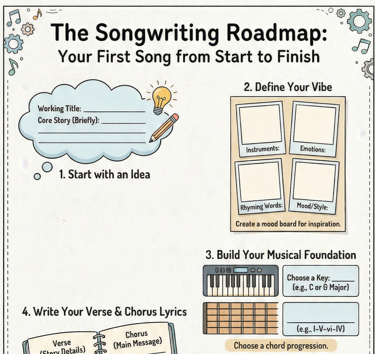 The Songwriting Roadmap Poster – Your First Song From Start to Finish (42 × 76 in)