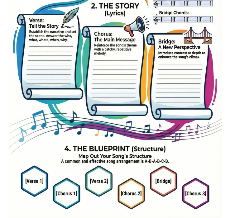 Songwriting Made Simple Poster – Complete Creative Worksheet Blueprint (42 × 76 in)
