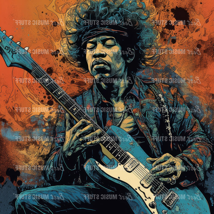Jimi Hendrix Rocks the Comics • High Quality Original Art Poster Download (288.25" x 288.25" at 72 DPI)
