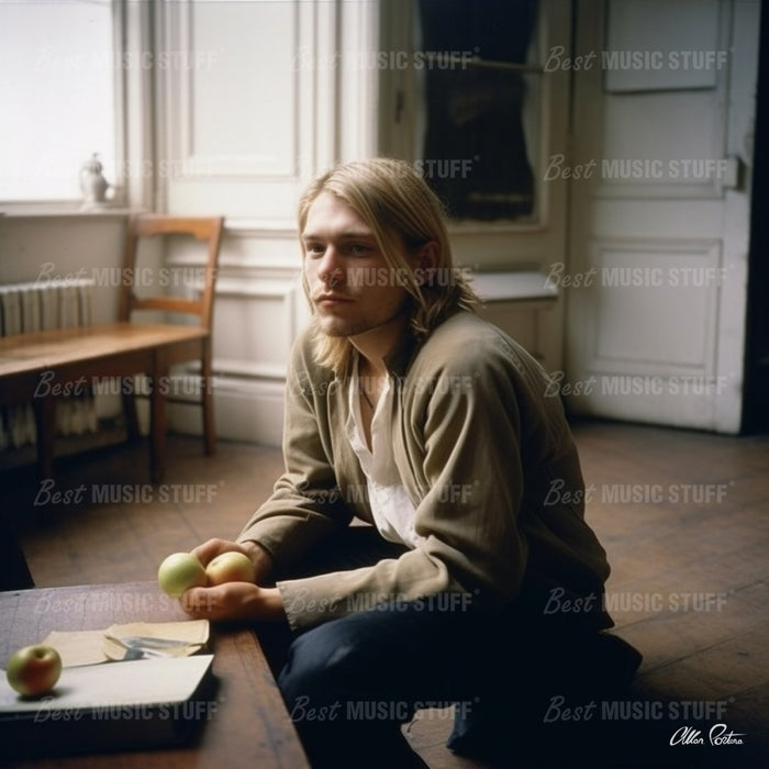 Simple Pleasures: A Candid Shot of Kurt Cobain • High Quality Original Art Poster Download (85.3x85.3 inches) • NOT A REAL PHOTO