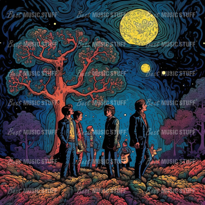 Moonlit Mystery: The Band as Comics • High Quality Original Art Poster Download • 170.67 x 170.67 inches