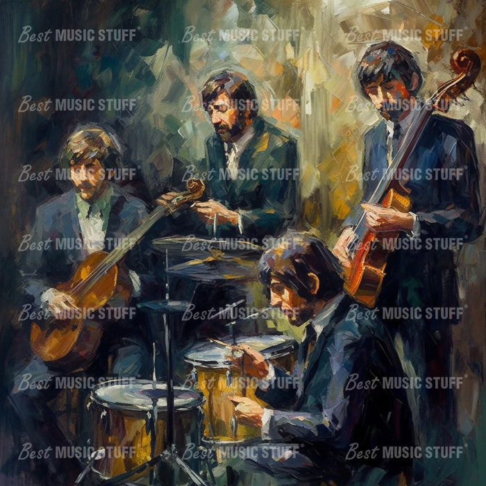 The Beatles in Oil: A Studio Session • High Quality Original Art Poster Download (170.67 x 170.67 inches at 72 DPI)