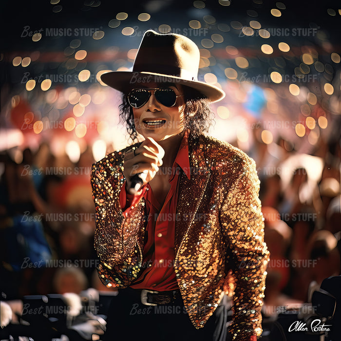Capturing the King's Charisma: Michael Jackson's Radiant Stage Moment • High Quality Original Art Download • 85.3" x 85.3" at 72 DPI  • NOT A REAL PHOTO`