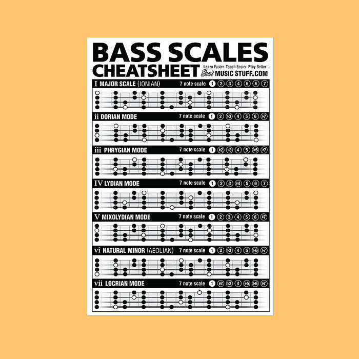 Bass Scales Chart for Beginner Adult or Kid, 8'' X 11'' Pocket