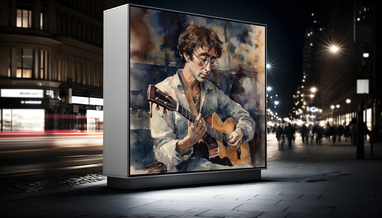 Soulful Strumming: John Lennon Watercolor Art Poster Download - 341 Inches x 341 Inches