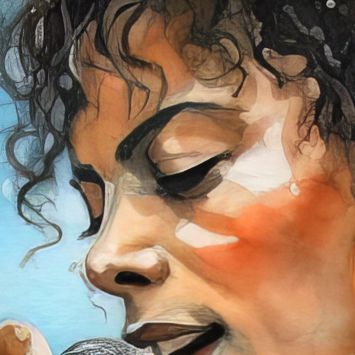 King of Pop's Ethereal Serenade: A Watercolor Tribute to Michael Jackson • High Quality Original Art Poster Download • 85.3" x 85.3" at 72 DPI
