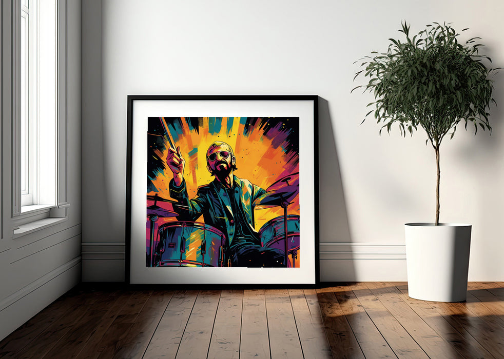 Ringo Starr's Drumming Magic in Comics Style • High Quality Original Art Poster Download • 341 Inches x 341 Inches