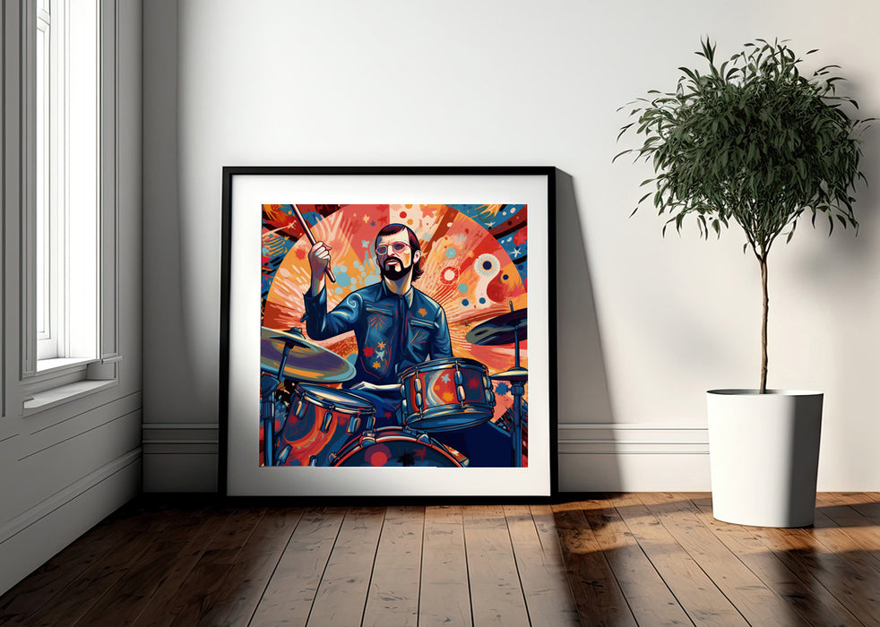 Ringo's Drumming Passion: Digital Illustration Poster Download • 341x341 inches