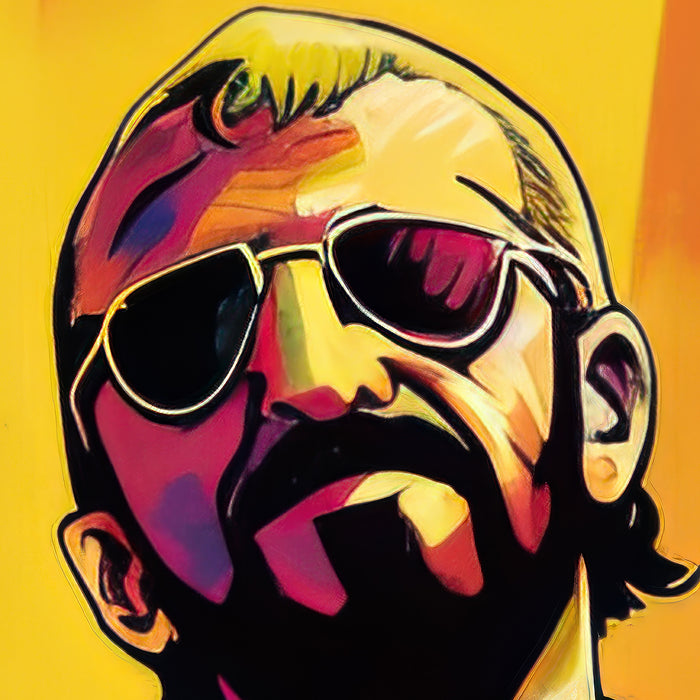 Ringo Starr's Drumming Magic in Comics Style • High Quality Original Art Poster Download • 341 Inches x 341 Inches