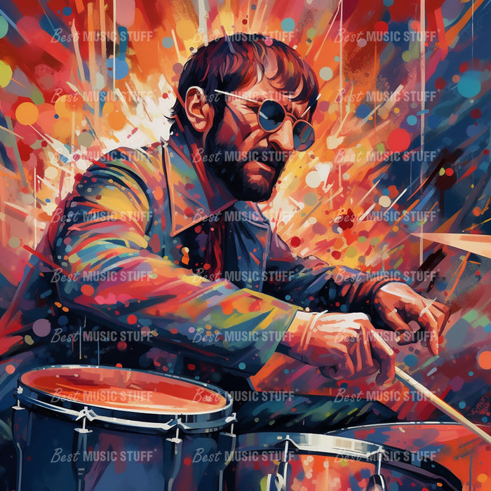Ringo's Rhythmic Performance: Digital Illustration Poster Download • 341x341 inches