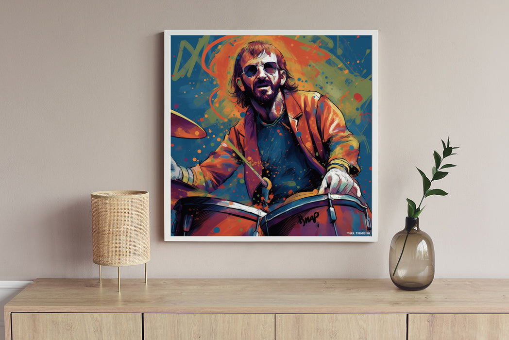 Ringo's Rhythm in Action: Comic-Style Drumming Poster Download • 341x341 inches