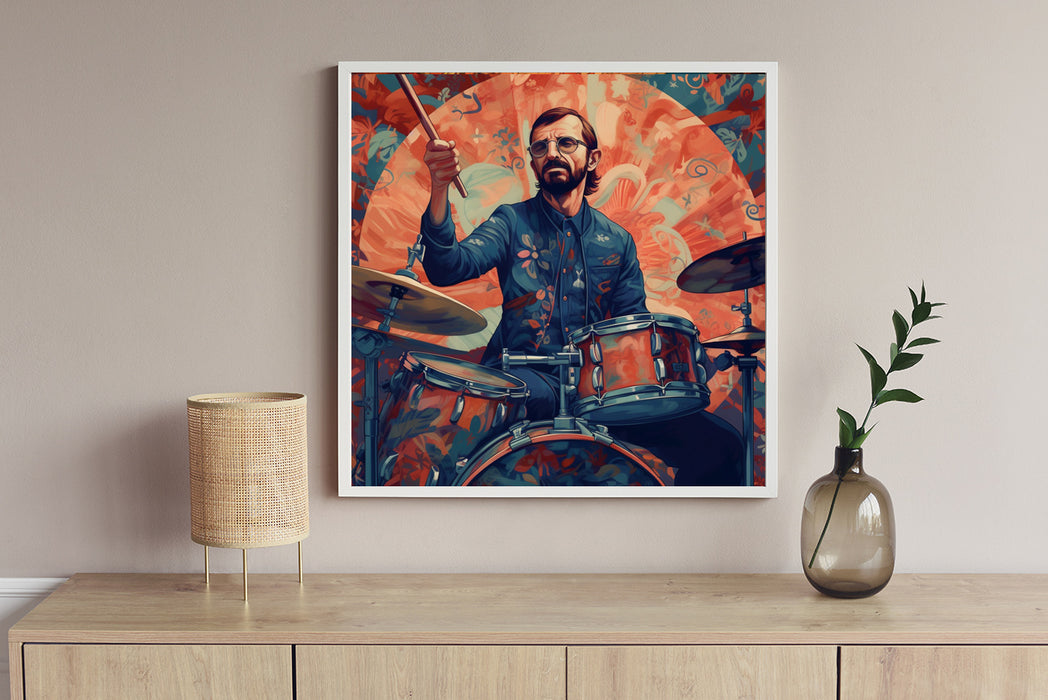 The Beat Goes On: Ringo Starr Drumming Illustration Poster Download • 341x341 inches