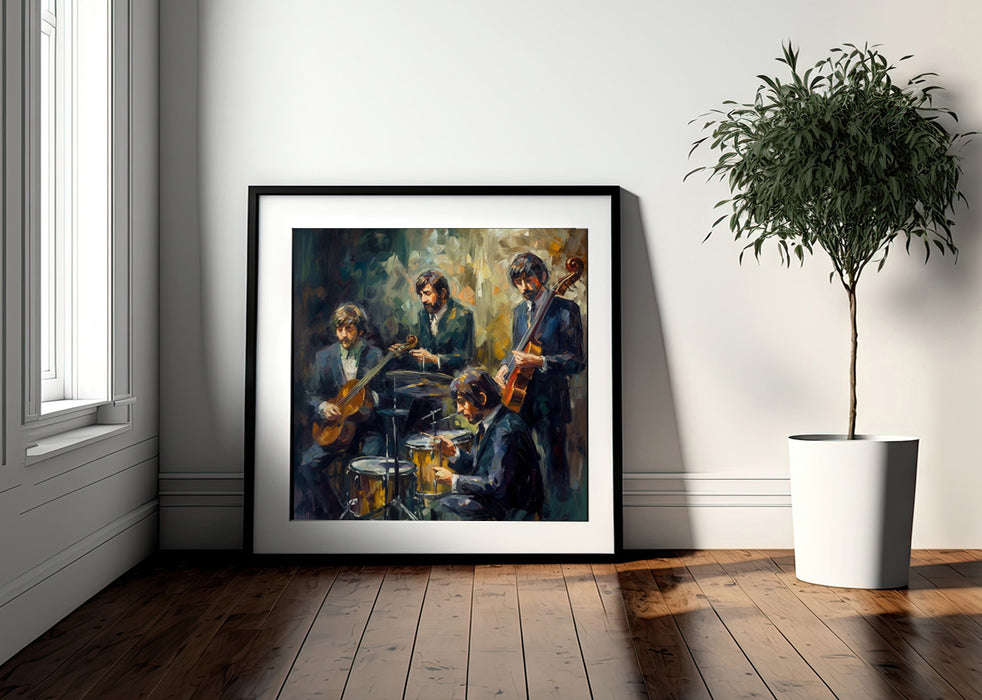 The Beatles in Oil: A Studio Session • High Quality Original Art Poster Download (170.67 x 170.67 inches at 72 DPI)