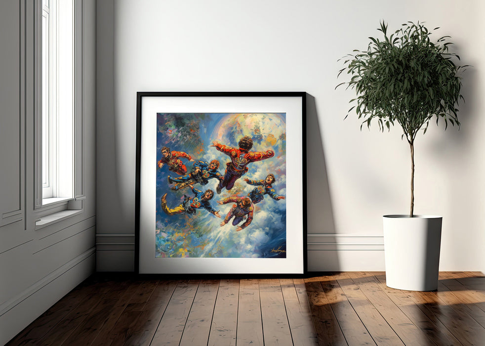 Sky-High Adventure: The Beatles and Company Skydiving Original Art Poster Download" • High Quality Art Poster Download (288.25 inches wide by 288.25 inches high at 72 DPI)
